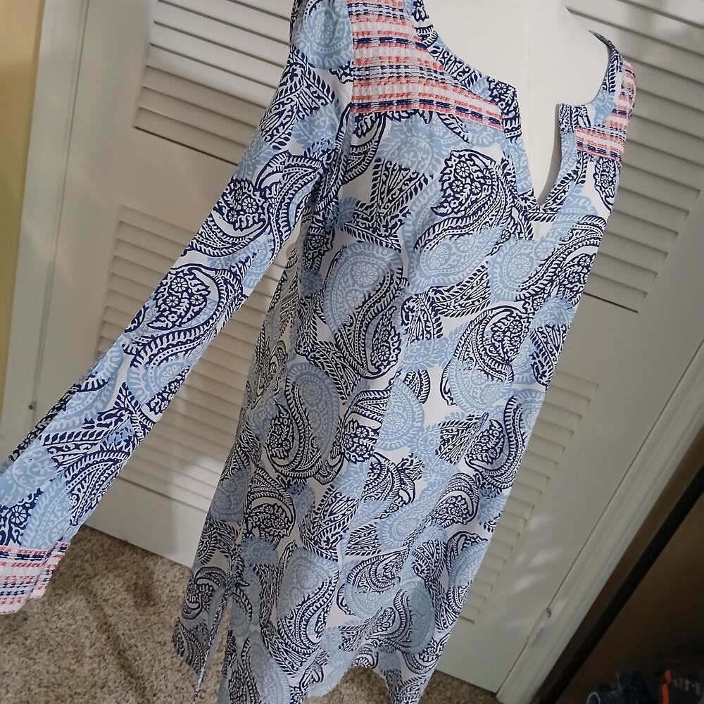 Old Navy 100% cotton 3/4 sleeve blue paisley shift dress sz Med